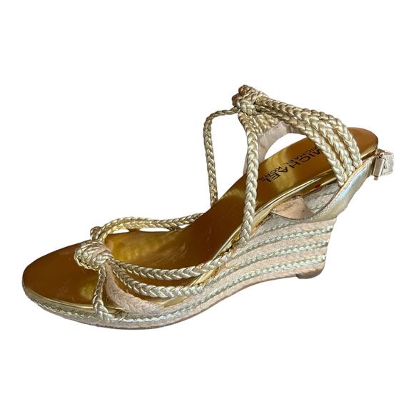 Michael Kors strappy Braided Metallic Espadrille wedge sandals Gold 6.5 - Picture 1 of 7